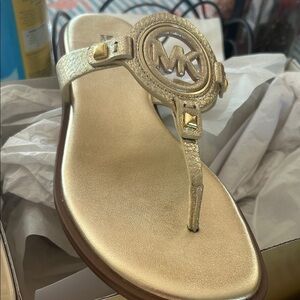 Michael Kors Metallic Gold MK Logo Thong Sandals
